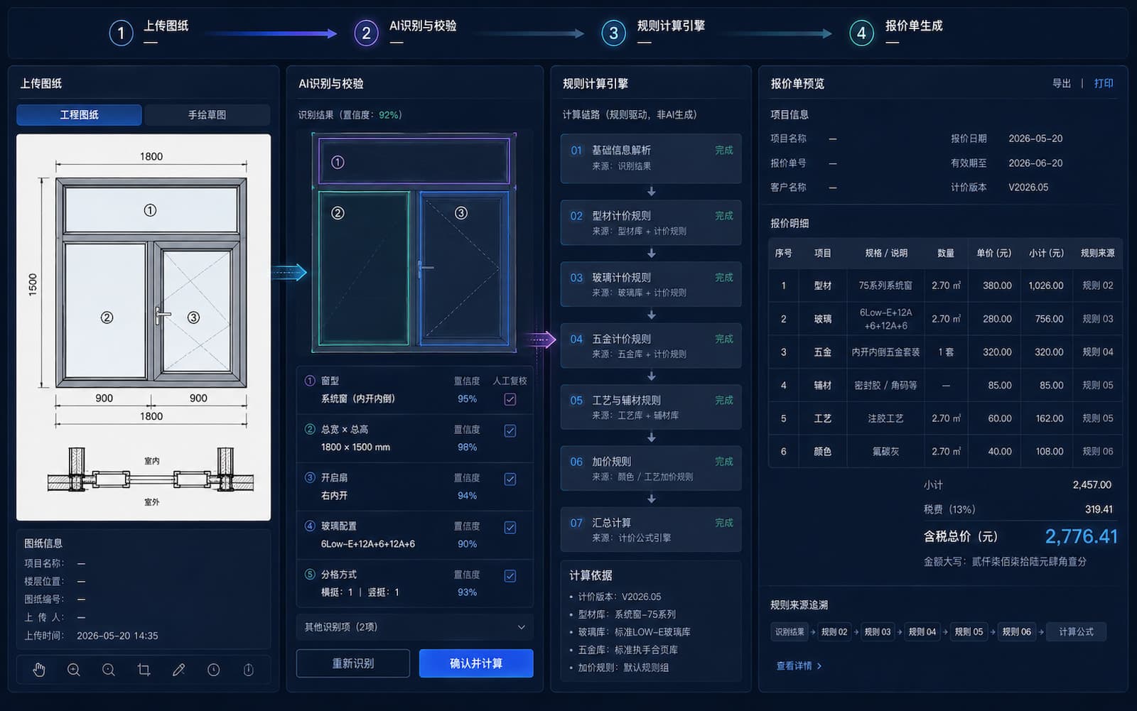 报价数据直接承接窗型与BOM